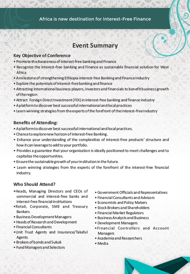 Event Summary - 2nd International Interest-Free Banking & Takaful Forum
 will be held on 18th February, 2020 at Ethiopian Skylight Hotel, Addis Ababa, Ethiopia