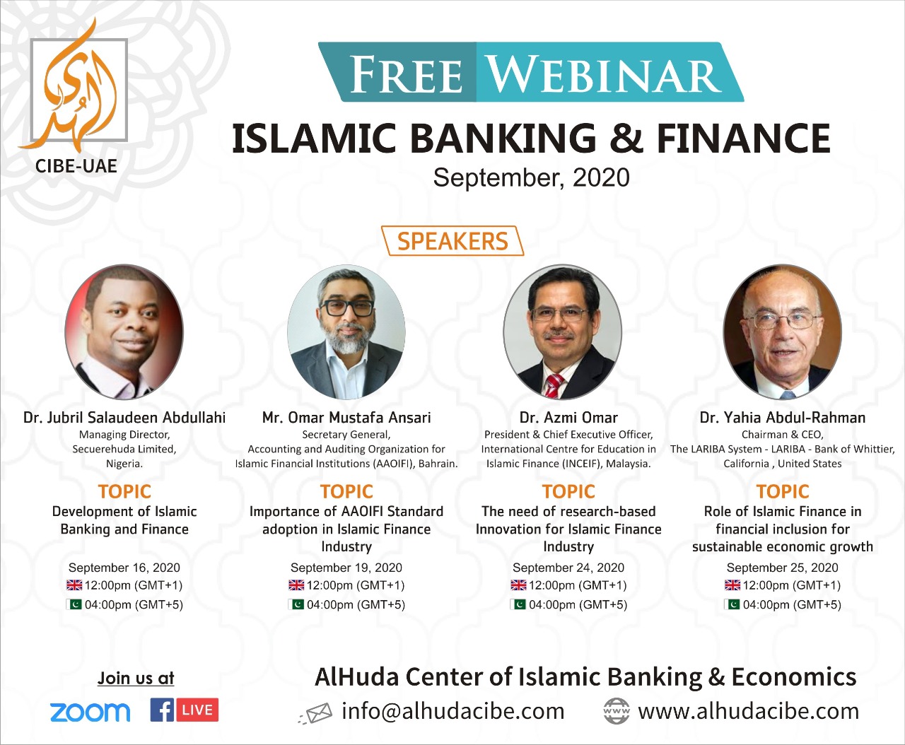 AlHuda CIBE FREE WEBINAR SERIES ON ISLAMIC BANKING AND FINANCE